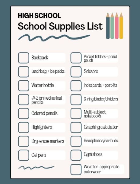 High School Supplies Checklist
